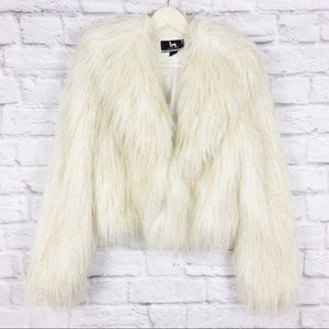 Blanc Noir White and Gold Faux Fur Coat